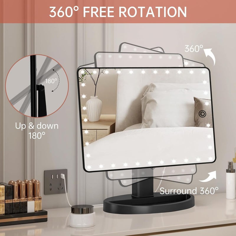FUNTOUCH Large Lighted Makeup Mirror with Lights, Light Up Mirror with Small 10x Magnification for Desk, 360Â°Rotation Touch Screen,Brightness Adjustable Tabletop Cosmetic Vanity Make Up Mirror - Image 4
